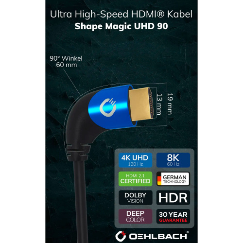 Oehlbach Shape Magic 90 Black UHD HDMI 2.1 2.0m (42542)
